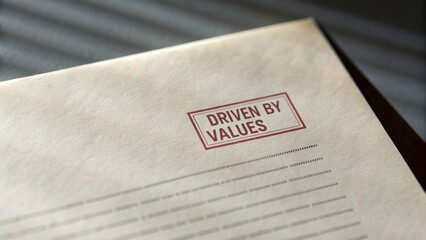 value-driven-business A textured document features the phrase "Driven by Values" stamped in bold letters.
