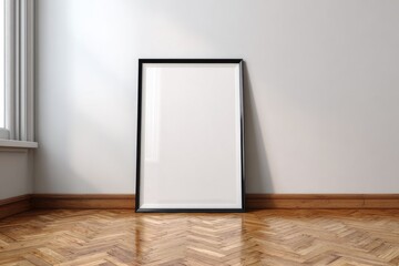 Empty black framed picture on a light-colored floor