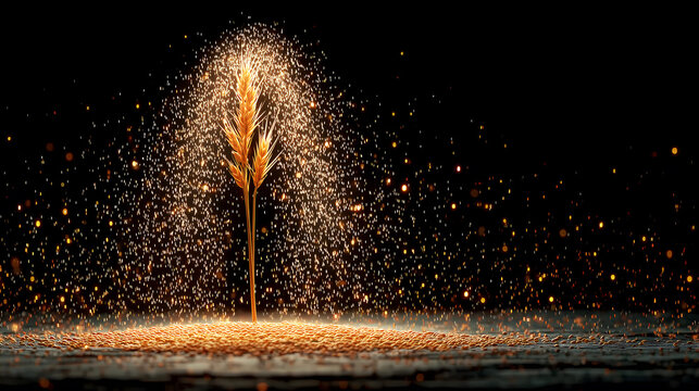 Golden Wheat Ears with Particle Effects: Creative Design for Harvest, Agriculture, Natural Elements