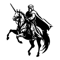 Flat Black Arabian Warrior Logo Silhouette of Brave Fighter Soldier Knight Swordsman for Vintage Vector Design