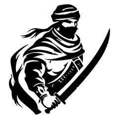 Historic Arabian Warrior Logo in Flat Black Silhouette Style for Fighter Soldier Knight Illustration Concepts