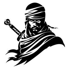 Arabian Warrior Logo in Flat Black Style Silhouette Fighter Illustration for Historic Soldier and Knight Design