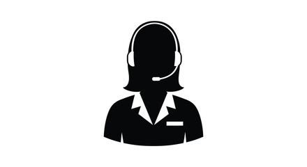 Customer support representative with headset simple black and white silhouette