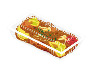 フードパックに入れた焼きそばのイラスト