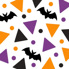 Halloween themed pattern with bats and shapes on transparent background