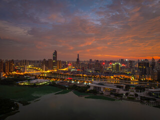 Wuhan Summer City Skyline Sunrise Scenery