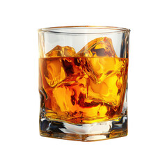 Glass of amber liquid with ice