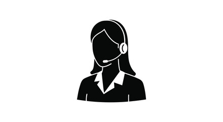Customer service representative with headset simple black and white silhouette