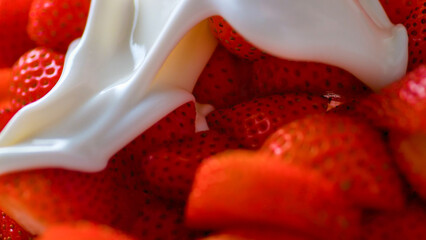 Delicious Fresh Red Strawberries with Smooth Cream Close-up