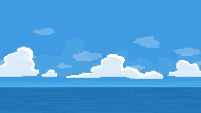  Retro Game Background - Blue Sky and Ocean Landscape 2 (seamless loop)