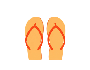 A pair of simple, orange flip-flops with bright red straps, presented in a top-down view against a black background.  The sandals appear lightweight and casual