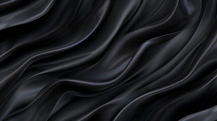 Elegant Flowing Black Satin Fabric Texture with Smooth Curves and Waves for Background Design and Artistic Use