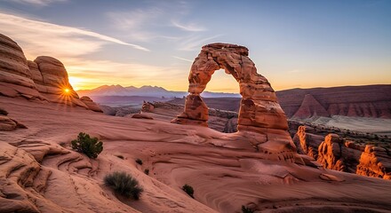 Delicate Arch at Sunset in Arches National Park, Utah, USA.