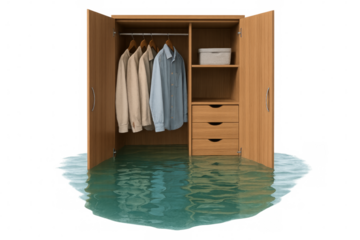 Wardrobe standing in flood water, transparent background