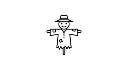 Obraz premium Scarecrow icon with a hat and smiling face in flat vector style, Halloween 
