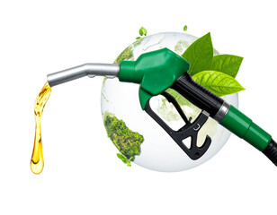 Gas Pump Nozzle Pouring Golden Fuel with Eco Concept