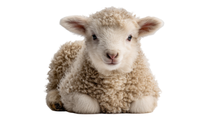 Close-up of a fluffy, light beige lamb