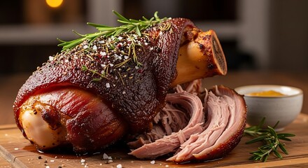 Delicious Roasted Pork Knuckle with Rosemary and Spices.