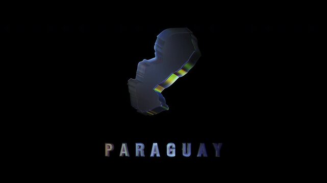 Rotating hologram of paraguay country map on black background