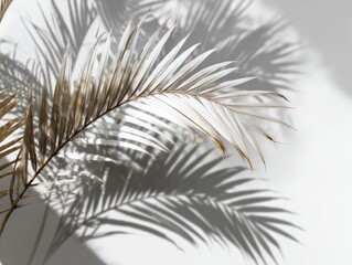 Palm fronds cast shadows on a white wall