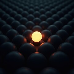 Obraz premium Single glowing sphere among dark spheres
