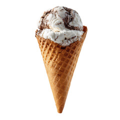 Single scoop of swirl ice cream in a waffle cone