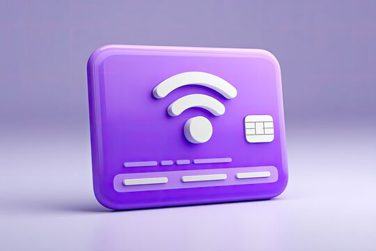 3D rendered purple credit card with wireless symbol (1)