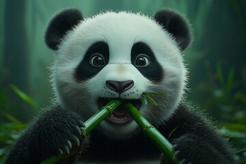 Obraz premium Cute panda cub eating bamboo