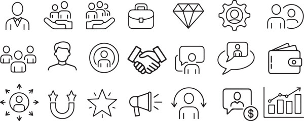 Employer Branding Editable Stroke Outline Icons Set – Business HR Vector