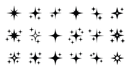 Collection of black starbursts and sparkles forming a decorative pattern silhouette