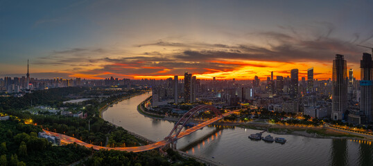 Wuhan Summer City Skyline Sunrise Scenery