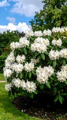 Obraz premium White Rhododendron bush in bloom