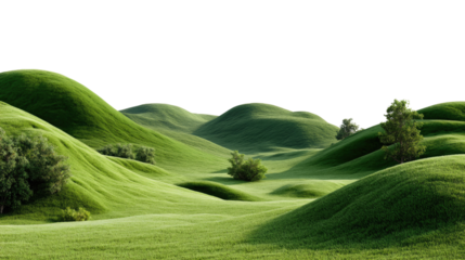 Rolling Green Hills: A breathtaking vista of rolling green hills and lush vegetation invites the viewer to explore, evoking feelings of serenity and natural beauty.