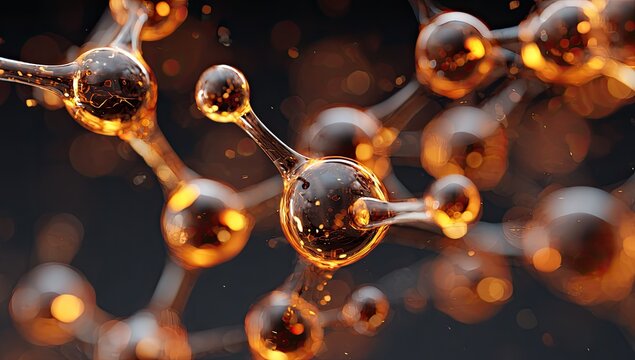 Abstract molecular structure. Amber spheres linked by clear rods
