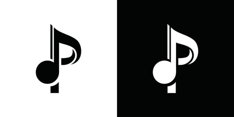 Simple music note P initial logo vector
