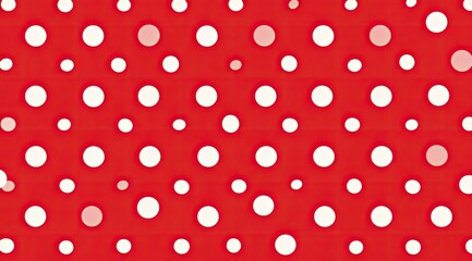 A repeating pattern of white circles on a red background.  Soft,  pastel  pink  circles  are  also  present.  Various  circle  sizes