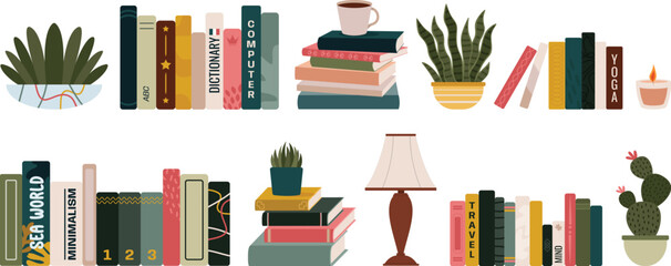 Hand drawn flat design book clutter plants