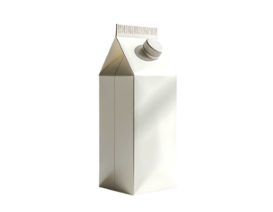 A pristine, off-white carton, reminiscent of milk packaging, stands upright against a black backdrop, subtly illuminated by soft sunlight.  The carton features a simple, screw-on cap