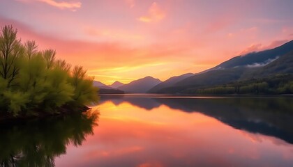 Lake sunset landscape mountain reflection water nature scenic sky travel outdoor beauty