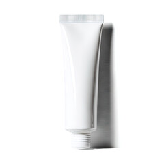 Empty white tube of cosmetic product, angled view