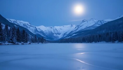 Winter landscape snow mountain lake forest moon scenic cold frozen nature travel view