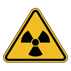 Yellow radiation hazard warning sign on black on transparent background