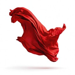 Naklejka premium Red fabric draped in a dynamic, flowing motion against a white background