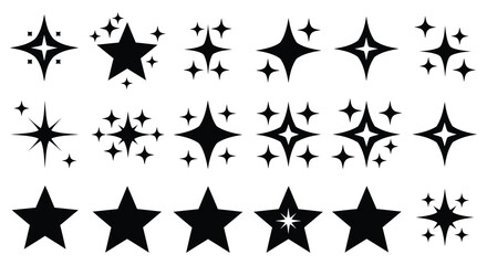 Collection of black star shapes and sparkles a striking silhouette