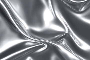 Metallic silver liquid flowing in a dynamic abstract background, waving with smooth curves and shimmering highlights, evoking a sense of luxury and elegance in its texture