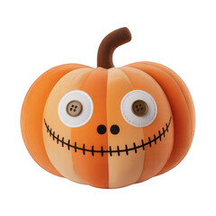 Stuffed halloween pumpkin with button eyes on transparent background