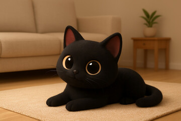 Fototapeta premium cute black cat on carpet