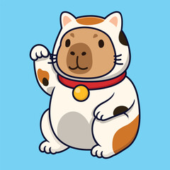 Capybara with maneki neko costume mascot