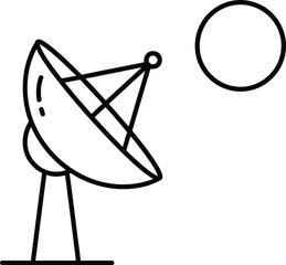 Satellite dish antenna pointing towards the sun, symbolizing communication and exploration.