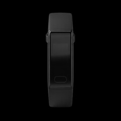 Modern black fitness tracker with a sleek digital display isolated on transparent background